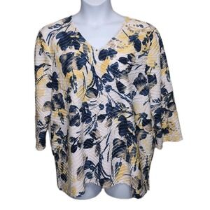 Chicos Knit Top Womens Chico's Size 4 US XXL 20/22 Cream Blue Yellow Floral